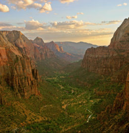 Zion Canyon as seen from the top of Angels Landing at sunset