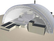 A conceptual rendering of the New Safe Confinement to replace the aging sarcophagus.