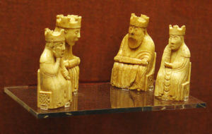 Two kings and two queens from the Lewis chessmen at the British Museum