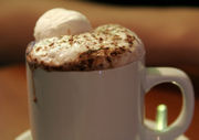 A mug of modern hot chocolate.  The first chocolate was drunk rather than eaten.