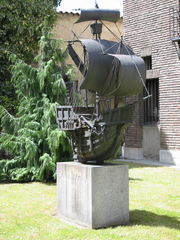 A statue of the Santa Maria, Columbus' flagship in his first voyage. The statue is at the House of Columbus in Valladolid, Spain, the city where Columbus died.