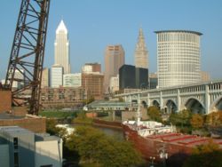 View of downtown Cleveland from the Superior Viaduct.