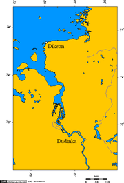 Dikson and Dudinka on the Yenisei estuary, Arctic Ocean