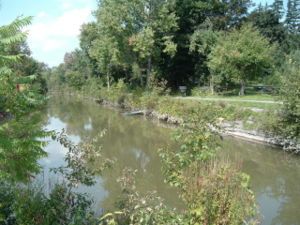 The Old Erie Canal and its towpath at Kirkville, New York, within Old Erie Canal State Historic Park.