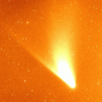 Comet Hale-Bopp's neutral sodium tail (the straight tail extending up to the left from the nucleus)