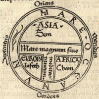 Medieval T and O map showing the three continents as domains of the sons of Noah - Sem (Shem), Iafeth (Japheth) and Cham (Ham)