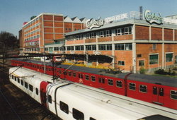 Trains in Copenhagen outside the Carlsberg building