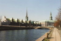 Børsen - the former Stock Exchange building with Christiansborg to the right.