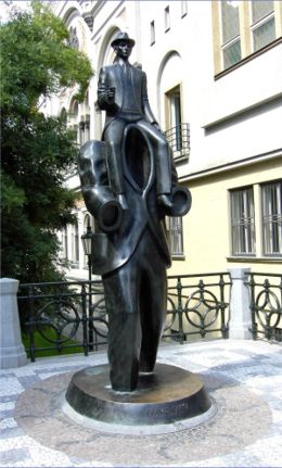 Bronze statue of Franz Kafka in Prague