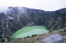 The crater of Volcán Irazú, an active volcano near Cartago, Costa Rica.
