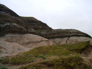 Badlands near Drumheller, Alberta where erosion has exposed the KT boundary.