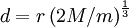 d = r \left( 2 M / m \right)^{\frac{1}{3}}