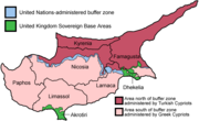 Map of Cyprus showing political divisions and districts