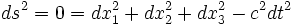 ds^2 = 0 = dx_1^2 + dx_2^2 + dx_3^2 - c^2 dt^2