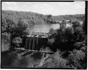 A timber crib dam in Michigan, photographed in 1978.