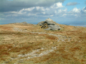 High Willhays, the highest point on Dartmoor and southern England at 621 m (2037 ft) above sea level, with Yes Tor beyond.