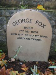 George Fox's marker in Bunhill Fields, next to the Meeting House.