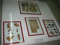 Fragments of the scrolls on display at the Archeological Museum, Amman