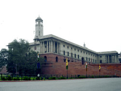 The North Block in Raisina Hill, New Delhi houses the Indian Home Ministry and Ministry of Finance.