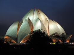The Bahá'í House of Worship, also known as Lotus Temple, is an example of modern Indian architecture.