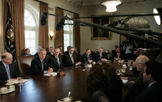 President Bush meeting with his Cabinet at the White House.