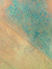 Satellite view of Al-Dahna desert in Saudi Arabia. Different depositional features can be clearly seen.
