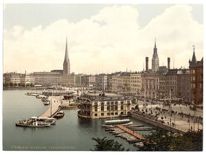 Hamburg's central promenade Jungfernstieg on River Alster in 1900