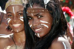 Dominican girls at carnival in Taíno garments and makeup (2005)
