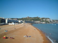 Dover seafront, with the castle overlooking the beach.