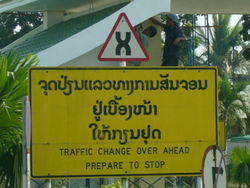 Change of traffic directions at the Laos-Thai border