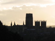 Durham Cathedral silhouetted against the sunset