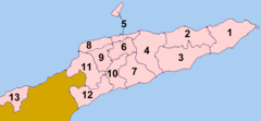 Map of the districts of East Timor, geographic order