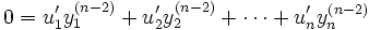 0=u'_1y^{(n-2)}_1+u'_2y^{(n-2)}_2+\cdots+u'_ny^{(n-2)}_n