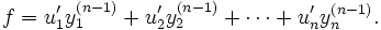 f=u'_1y^{(n-1)}_1+u'_2y^{(n-1)}_2+\cdots+u'_ny^{(n-1)}_n.