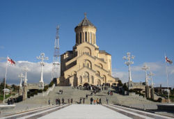 The Holy Trinity Cathedral in Tbilisi, Georgia is one of the largest Eastern Orthodox Churches in the world. Construction lasted approx. five years and was completed in 2005.