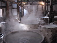 Salt well brine being boiled down to pure salt in Zigong, China