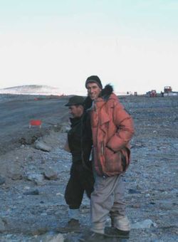 Edmund Hillary in 1957 after accompanying the first plane to land at the Marble Point ground air strip - Antarctica