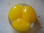 3 egg yolks in a glass