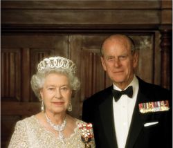 The Queen (wearing the insignia of the Sovereign of the Order of Canada and of the Order of Military Merit) pictured with her husband, Prince Philip, Duke of Edinburgh.