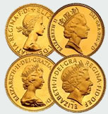The four portraits of Elizabeth on British coinage.
