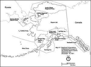 Regional corporations established by the Alaska Native Claims Settlement Act.
