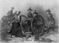 Molly Pitcher taking over her husband's position at a cannon