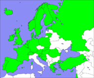 Regular participants in 1994. The addition of Central and Eastern European countries, and the separate ex-Yugoslavian states, makes a stark change from the participation map of 1992.