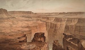 "Foot of Toroweap Looking East" by William H. Holmes (1882). Artwork such as this was used to popularize the Grand Canyon area.