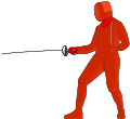 An Épée fencer.  Valid target (the entire body) is in red.