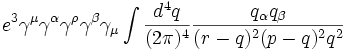 e^3 \gamma^\mu \gamma^\alpha \gamma^\rho \gamma^\beta \gamma_\mu \int {d^4 q \over (2\pi)^4}{q_\alpha q_\beta \over (r-q)^2 (p-q)^2 q^2}