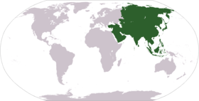 World map showing the location of Asia.