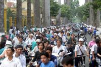 Street packed with motorbikes