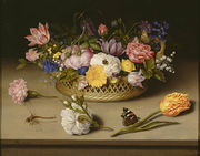 Flowers are common subjects of still lifes, such as this one by Ambrosius_Bosschaert the Elder