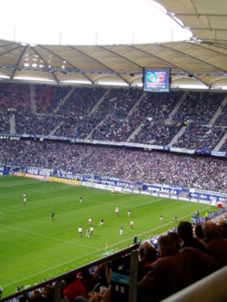 A football match. (AOL-Arena in Hamburg, Germany, May 2004)